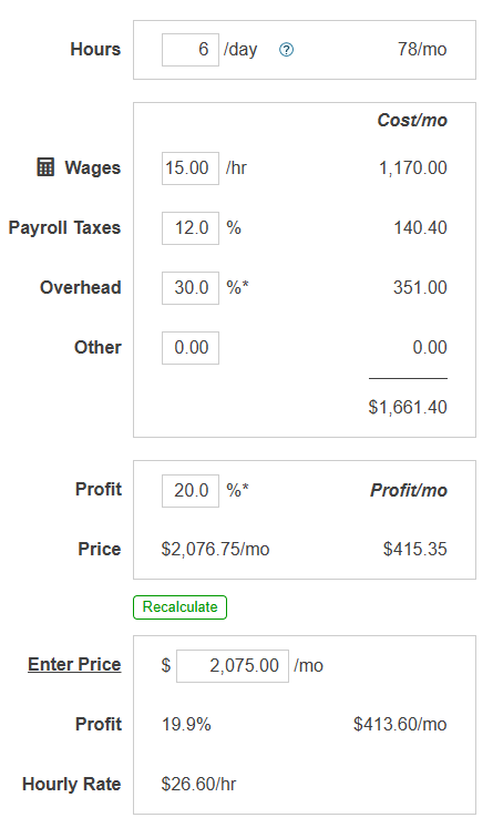 Janitorial Bid Calculator Example